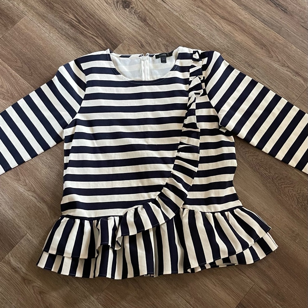 J.Crew Striped Peplum Ruffled Shirt. - Picture 4 of 16
